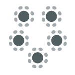 Multiple round tables with each table being surrounded by chairs.