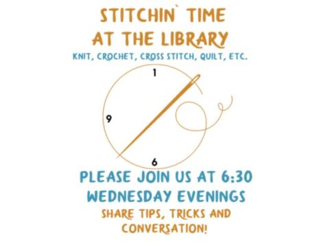 Stitchin Time At The Library! Join us Wednesdays at 6:30PM!