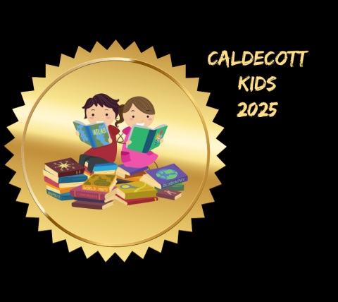 Kids reading books inside a golden prize medal