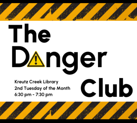 Danger Club logo - background of caution tape and a danger sign