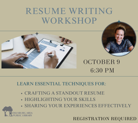 Resume Writing Workshop with Tia Nichole McMillen: October 9 at 6:30 PM