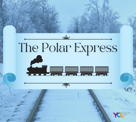 Train tracks with a train with the words The Polar Express