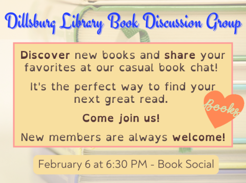 Dillsburg Library Book Discussion Group - Book Social - February 6 at 6:30 PM