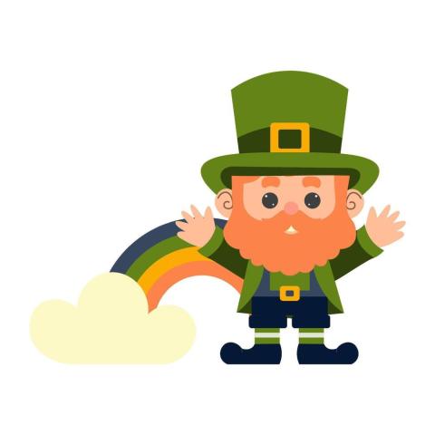 image of leprechaun with rainbow behind him