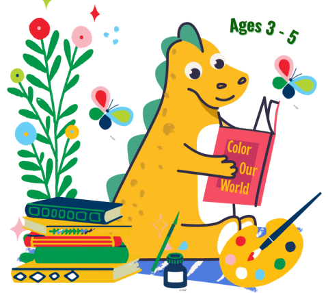 Colorful dragon reading a picture book