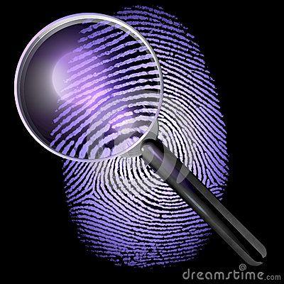 magnifying glass and purple fingerprint