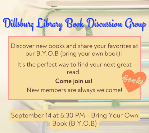 Dillsburg Library Book Discussion Group - B.Y.O.B. - September 4 at 6:30 PM