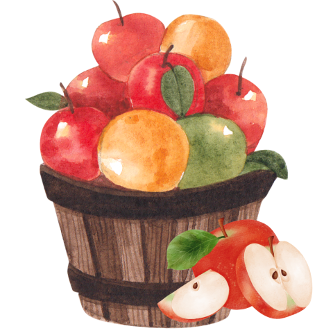 Basket of apples with one apple and several slices laid next to the basket.
