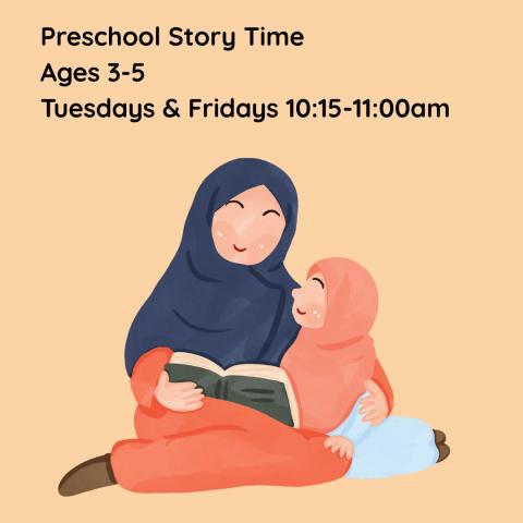 mother and daughter wearing hijabs, sitting on the floor reading together