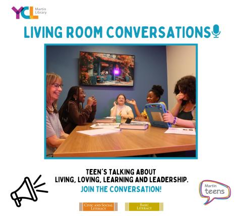 1 adult and 4 Teens sitting at a table talking 