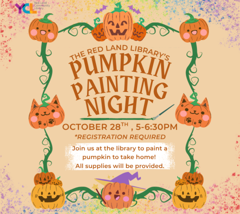 Pumpkin Painting Night at the Red Land Library, October 28th from 5-6:30PM