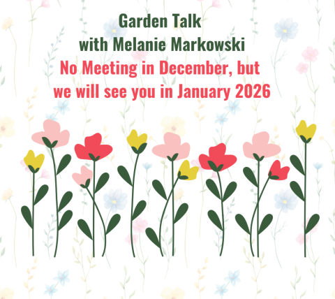 Flower graphic with text stating no Garden Talk in December