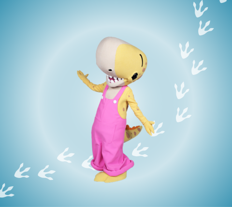 costume character of Penelope Rex, a children's book character