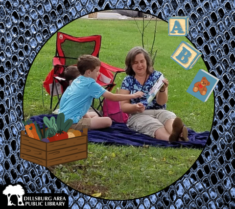 Miss Sue Reading outside with kids