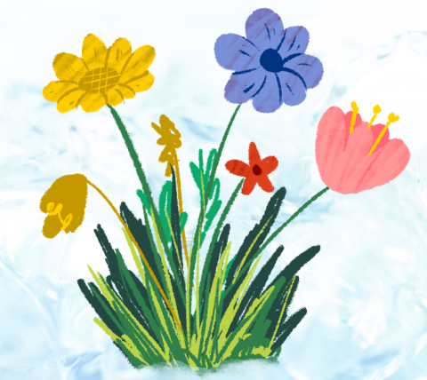 Graphic of garden flowers in bloom