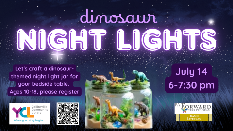 image of dino night light jar and event details