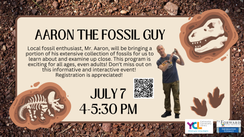 image of Aaron holding fossil and fossil graphics