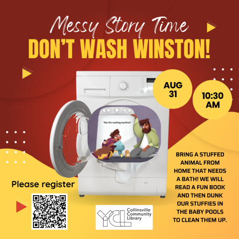 image of washing machine and story time book characters