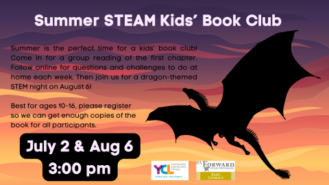 black dragon against a sunrise with event details