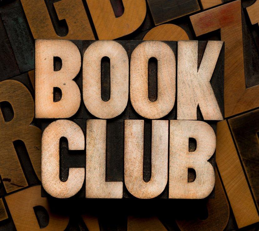 Wood block letters spelling out "Book Club"