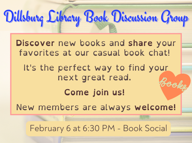 Dillsburg Library Book Discussion Group - Book Social - February 6 at 6:30 PM