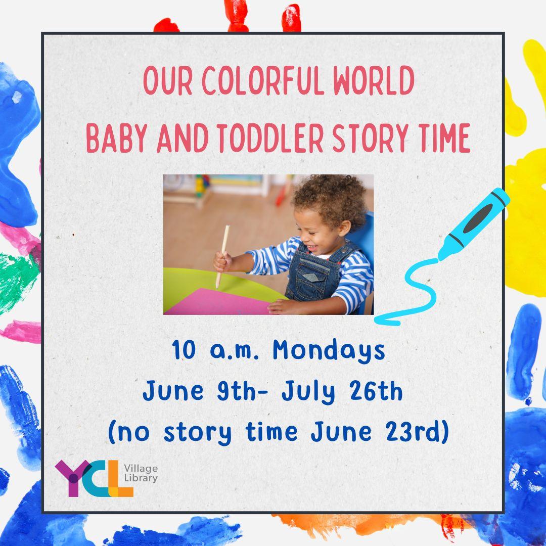 Colorful Story Time with image of toddler doing art