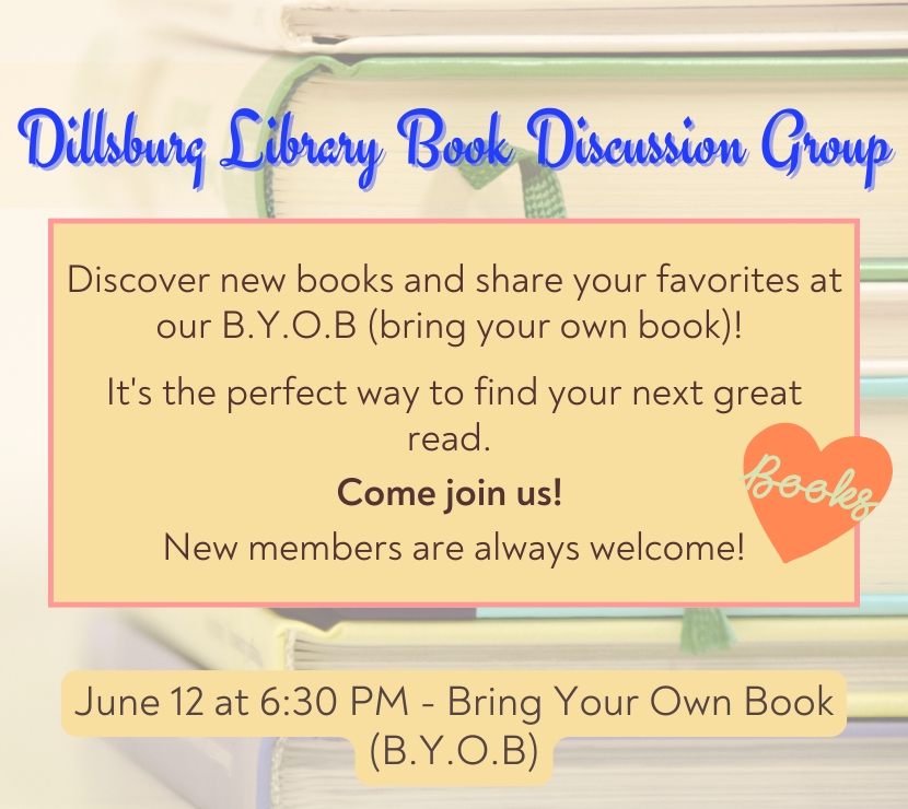 Dillsburg Library Book Discussion Group - B.Y.O.B. - June 12 at 6:30 PM