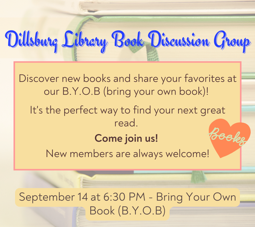 Dillsburg Library Book Discussion Group - B.Y.O.B. - September 4 at 6:30 PM