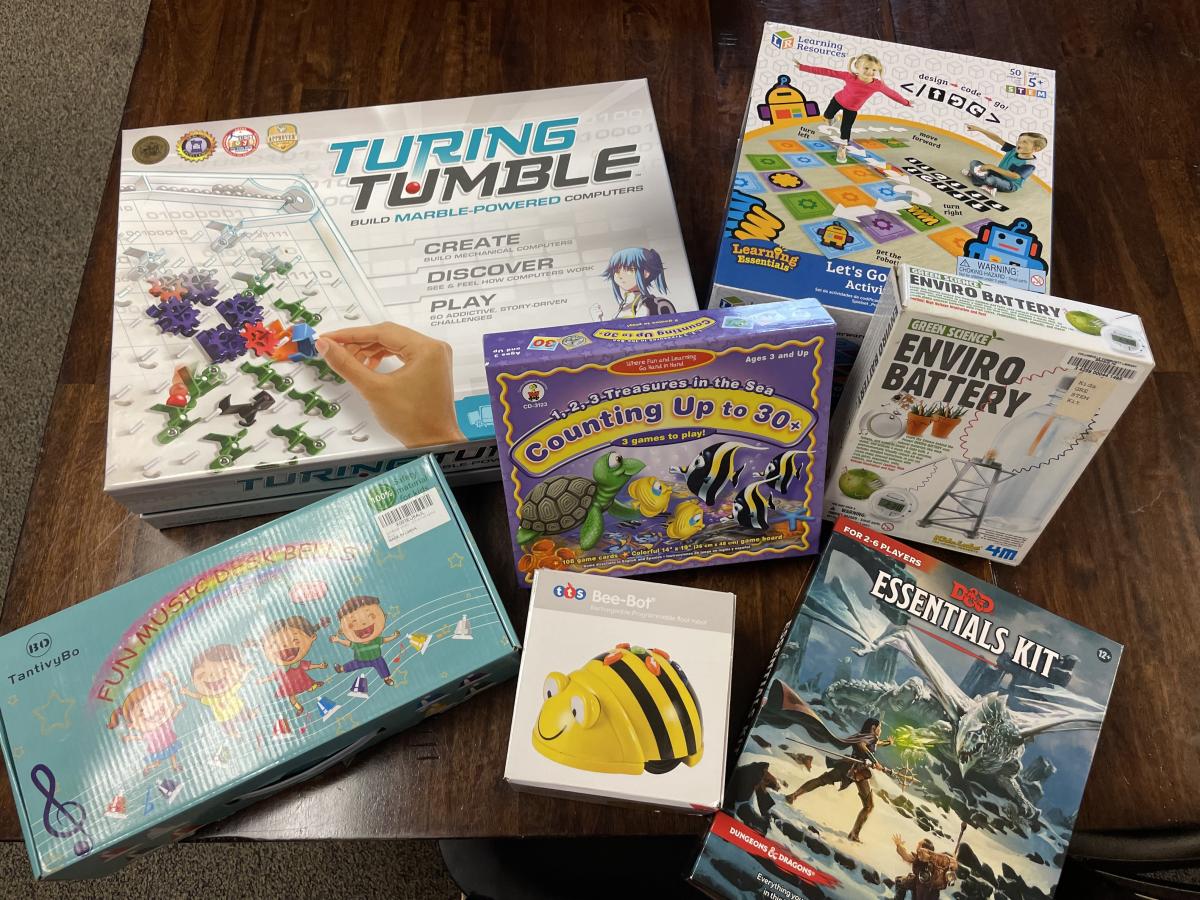 image of a pile of games and learning kits