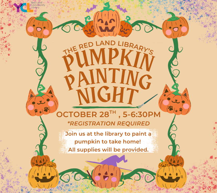 Pumpkin Painting Night at the Red Land Library, October 28th from 5-6:30PM