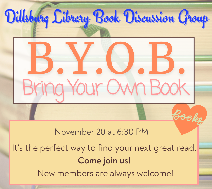 Dillsburg Library Book Discussion Group - B.Y.O.B. - November 20 at 6:30 PM