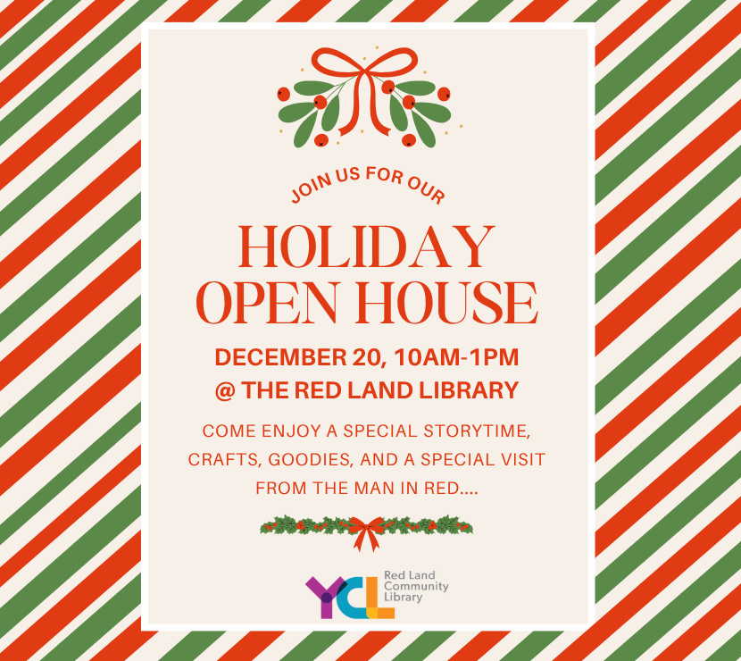 Holiday Open House at the Red Land Library, December 20th from 10AM-1PM