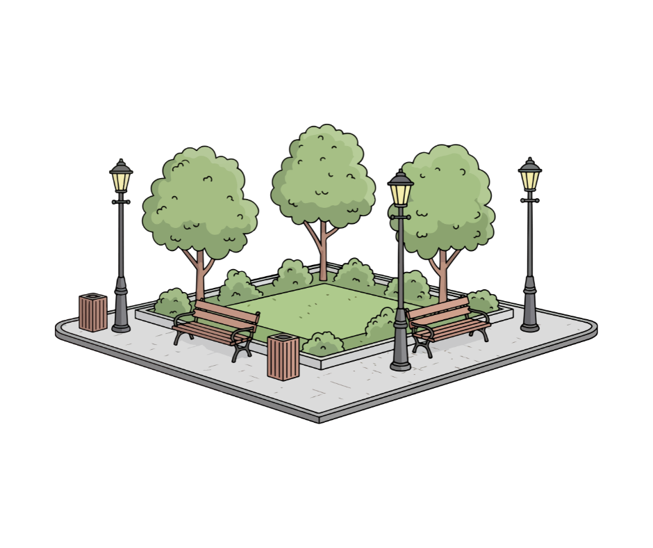 image of park square with trees and benches