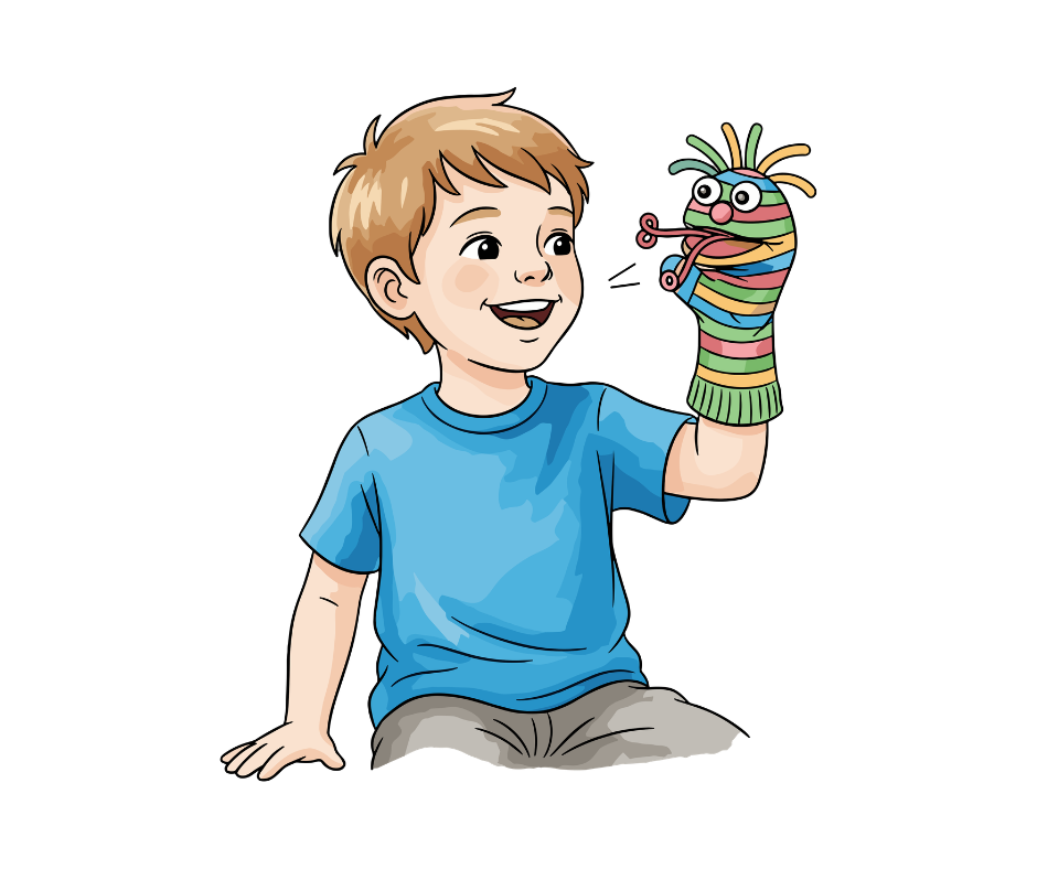 boy with puppet on his hand