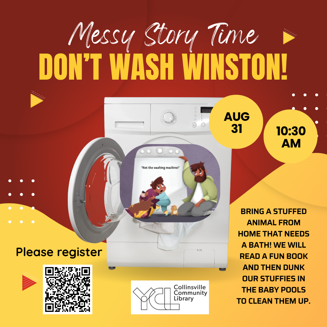 image of washing machine and story time book characters