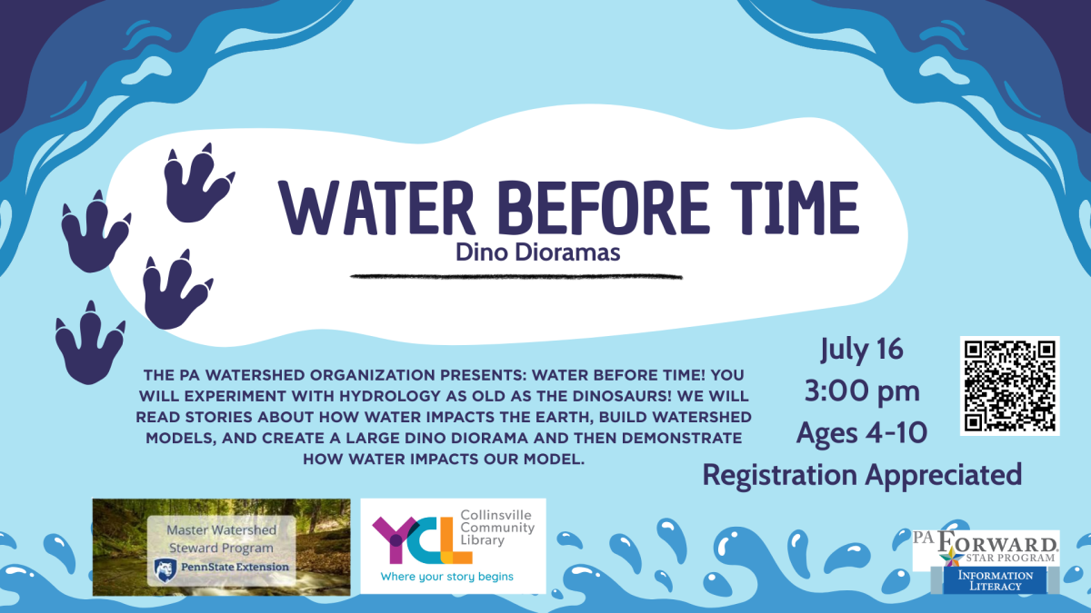 image of water, dino prints, and program description