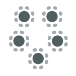 Multiple round tables with each table being surrounded by chairs.